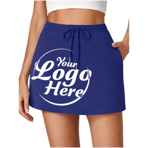Print Women's Casual <b>Elastic</b> High Waist Drawstring Workout Mini Skirt with Pockets Grey - Product Image 3