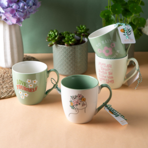 Tazza <span class=keywords><strong>da</strong></span> caffè in ceramica di grandi dimensioni OEM Design verde personalizzato <span class=keywords><strong>con</strong></span> <span class=keywords><strong>tazze</strong></span> di porcellana <span class=keywords><strong>con</strong></span> testo positivo - Product Image 3