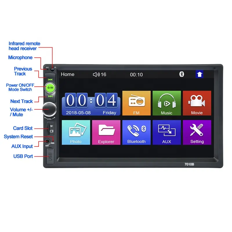 2 Din 7 pollici lettore MP5 autoradio pulsante di rotazione diretta Touch Screen Car Audio telecomando Auto musica Stereo 7010B