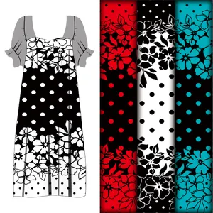 High Quality Red & Black Floral Printed Polyester New Design Polka Dot Fabric For Garments