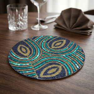 Handmade 14-Inch Glass <b>Beaded</b> Table <b>Coaster</b> Elegant Stylish Green Bead Mat Pad for Home Furnishing Dining Table Decor - Product Image 5