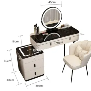 Coiffeuse de luxe Table de maquillage blanche avec miroir LED Mobilier de chambre à coucher