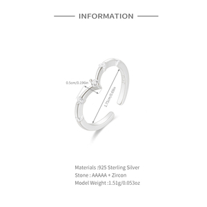 Bague ouverte ROXI Platinum en argent sterling 925, simple, en forme de V, avec zircon - Product Image 2