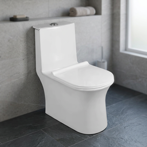 WC monobloc en céramique colorée, sans bride, à double chasse, à poser au sol, pour toilettes publiques, avec abattant à fermeture douce - Product Image 5