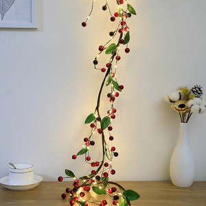 LED Rattan <b>Lights</b> With Red Berries And Green Leaves <b>String</b> <b>Lights</b> For Christmas Home Decor Warm <b>Light</b> 20000H Life - Product Image 2