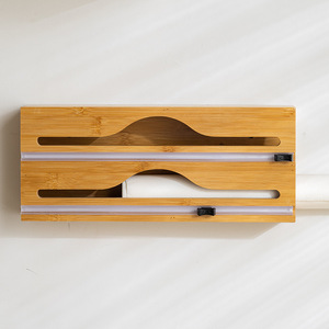 3 in 1 Bamboo Wood <strong>Dispenser</strong> Aluminum Foil Roll Cutter <strong>Cling</strong> Foil Organizer Plastic Wrap <strong>Dispenser</strong> with Slide Cutter - Product Image 3