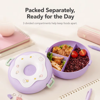 Boîte à bento à 3 compartiments sans BPA et à isolation aromatique |   Couvercle hermétique résistant aux micro-ondes |   Boîte à lunch avec cuillère et fourchette
