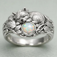 Bague pour femme BUSTYLE Tiktok, en alliage électroplaqué, style européen et américain, motif animal mignon (chaton, chiot) avec opale, tendance et originale