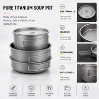 Marmite en titane pur pour le camping en plein air, ensemble de cuisine portable pliable pour la cuisine en plein air