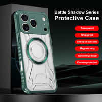 Coque de protection mate antichoc en TPU+PC de style armure avec anneau magnétique intégré, résistante aux chutes et translucide