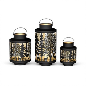 Artículos Navideños para Decoración del Hogar, Juego de 3 Faroles Colgantes de Hierro, Diseño Personalizado con Corte Láser, Portavelas Duradero, Estilo Vintage - Product Image 1