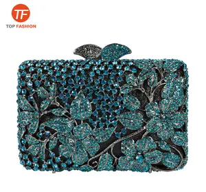 China Factory Wholesales Crystal Rhinestone Boxed Clutch Evening Bag for Formal Party Florals Hardcase Clutch Purse