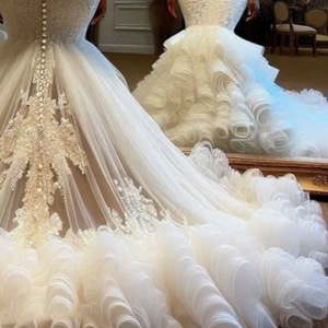 European American Style Mermaid Wedding Dress With Long Train Sweetheart Neckline Ruffles White Gown - Product Image 3