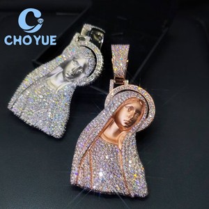 Collar con Colgante de Moissanita para Hombre, Diseño Diosa María, Chapado en Oro Rosa sobre Plata 925, Estilo Hip Hop, Pasa la Prueba del Diamante con Certificado GRA - Product Image 6