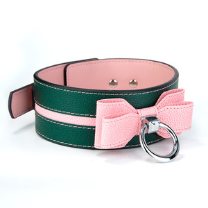 SM Men and Women Butterfly Bow Color Matching PU Neck <b>Collar</b> with Leash Couple Flirting Product - Product Image 3