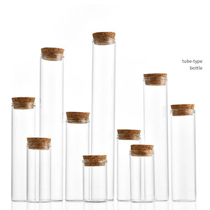 Botella de Vidrio Borosilicato Transparente de 30 mm de Diámetro, con Laterales Rectos, Fondo Plano, con Tapón de Corcho de Madera - Product Image 2