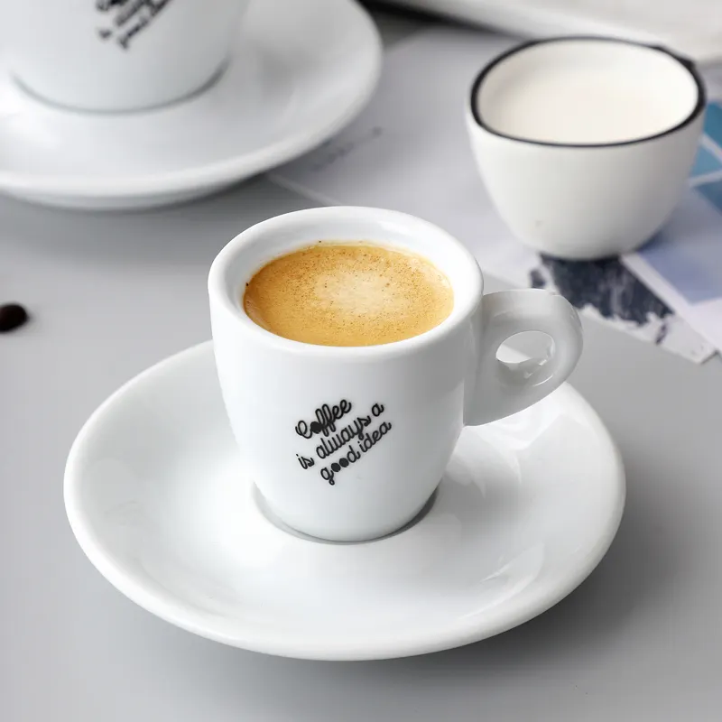 Taza espresso gruesa y platillo, tazas de té personalizadas y platillos, venta al por mayor