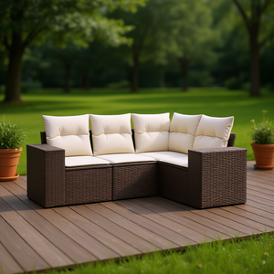 Conjunto de Sofá de Jardín de Ratán Marrón con Patas Ajustables, Muebles de Patio para Exteriores, Estilo Contemporáneo, Asientos para 6 Personas - Product Image 2