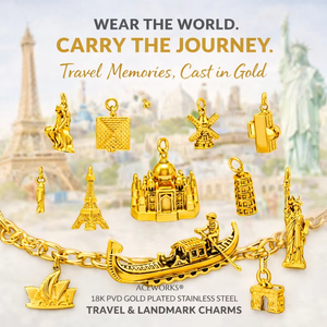 Ciondoli a Tema Viaggi e Monumenti | Ciondoli in Acciaio Inossidabile Placcato Oro 18K PVD per Creazione di Gioielli Fai-da-Te | Pendenti Icone del Mondo e del Viaggio - Product Image 1