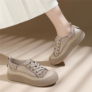 Baskets décontractées en <span class=keywords><strong>cuir</strong></span> pleine fleur à lacets pour <span class=keywords><strong>femme</strong></span>, nouvelle collection Printemps/Automne 2025, style rétro, antidérapantes, à talon bas, tendance - Product Image 4