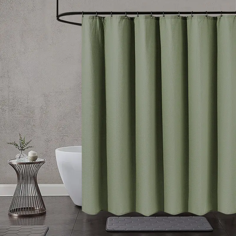 Custom LOGO Solid Color Waffle Waterproof Hotel Shower Curtain Quality Bathroom Shower Curtain