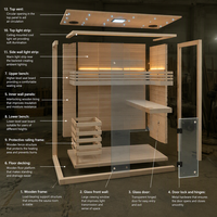 Chauffe-sauna traditionnel en bois de cèdre rouge et de pruche pour 6 personnes, pour sauna sec intérieur/extérieur