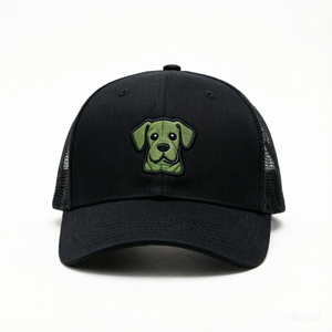 Gorra Trucker Bordada con Diseño de Cachorro, Negra, de 6 Paneles, de Lona, Deportiva, para Viajes, Béisbol, Unisex - Product Image 1