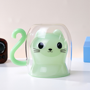 Caneca de Chá Criativa Resistente ao Calor para Crianças, em Formato de Gato Fofo, 250ml, Copo de Vidro de Parede Dupla com Alça para Café - Product Image 1