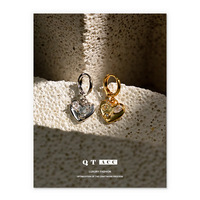 Boucles d'oreilles clous en zircon en forme de cœur pour femme, plaqué or, en cuivre, motif floral géométrique, bijoux d'oreille, cadeau, pour soirée