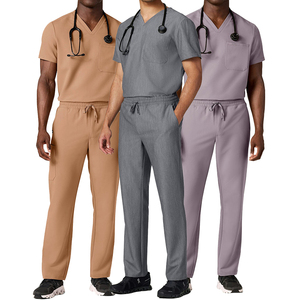 Set di scrub medici con LOGO personalizzato da uomo divise ospedaliere intrecciate per <span class=keywords><strong>lavoro</strong></span> da salone di bellezza <span class=keywords><strong>infermiere</strong></span>, tra cui pantaloni dritti - Product Image 1