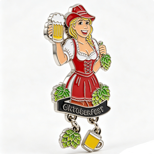 Custom Soft Enamel Metal Oktoberfest Brooch with Pendant Beer-Themed Enamelled Badge Festival Souvenir - Product Image 3
