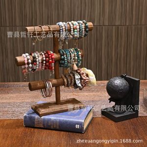 Wooden Jewelry Rack Three Tier Solid Wood Bracelet Storage Display <b>Stand</b> Desktop Organizer Retro Minimalist Style - Product Image 5