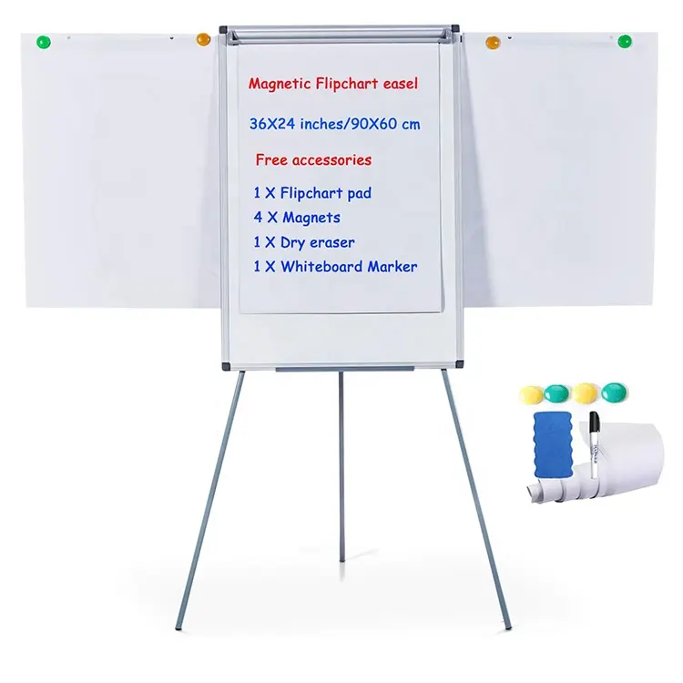Erasable White Board Office Supplies Standard Flip Chart Size Whiteboard Tripod Stand Mobile Aluminium Frame Flip Chart Board With Flipchart Paper