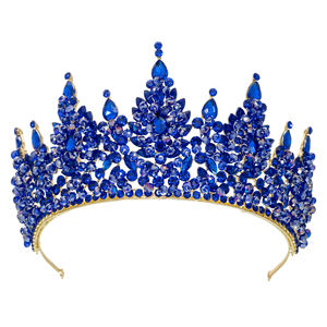 Corona de oro de lujo personalizada para mujer Miss Universo boda tiara verde azul rojo púrpura colores nupcial desfile <span class=keywords><strong>tocado</strong></span> tocados - Product Image 3