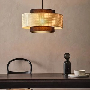 Lustre rond en rotin chinois, source lumineuse LED E26, luminaire suspendu à une seule tête pour restaurants, salons de thé, décoration zen - Product Image 3
