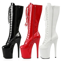 Bottes de strip-teaseuse montantes de 20 cm en cuir PU à lacets avec fermeture éclair latérale, chaussures de pole dance, talons aiguilles pour danseuses exotiques, logo personnalisé