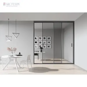 Fuson 2023 minimalis Modern kustom Interior kamar mandi bingkai sempit aluminium profil kaca pintu geser ramping