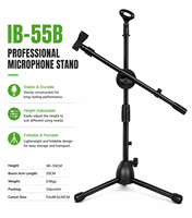 Support de microphone à perche réglable en métal IB-55B avec pince pour micro pour scène, studio et enregistrement