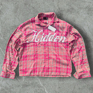 Kemeja Flanel Pria Lengan Panjang Motif Kotak-kotak, Jahitan Tangan Berhias Berlian Imitasi, Efek Vintage Distressed, Ukuran Oversize - Product Image 4