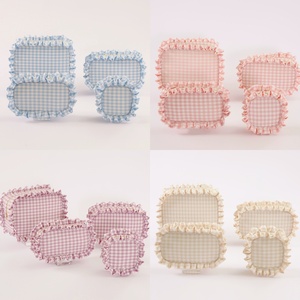 Keymay Stock S <span class=keywords><strong>M</strong></span> L XL褶边袋方格袋可爱洗漱包收纳包女士旅行褶边格子化妆包 - Product Image 1