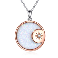 Fine Jewelry Collier pendentif étoile opale blanche ronde en argent sterling 925 plaqué or rose