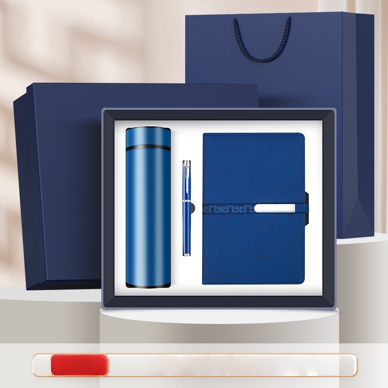 Three-piece set (cup + long-button notebook + round pen) Blue