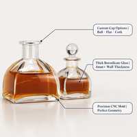Flacon diffuseur d'arômes en verre transparent vide de 50 ml avec bouchon rond en verre, rechargeable, pour parfum d'intérieur, étiquette personnalisée, vente en gros