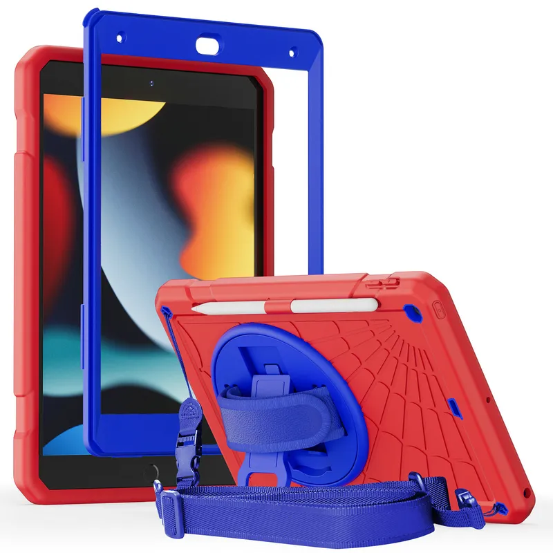 for iPad 7 8 9 10.2 Protective Case Pc+Silicone Pen Slot Bracket Tablet Case With Shoulder Strap Business Turntable