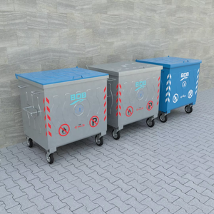 Contenedor de Basura de Metal Galvanizado Personalizable de 1100 L para Exteriores con Pedal para Reciclaje, Parte Superior Abierta - Product Image 1