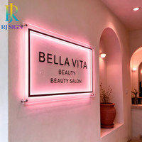 Letrero de Neón Acrílico Personalizado con Base Transparente, Letras Doradas en Espejo, Tablero LED para Salón de Belleza, Peluquería, Barbería, Letrero Comercial