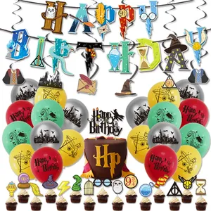 Decoración de fiesta de cumpleaños de Harry, pancarta de feliz cumpleaños, globos escolares mágicos, decoración de pastel de dibujos animados, X4047, superventas