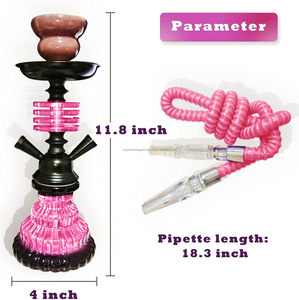 Mini Hookah portátil de primera calidad, juego de acero inoxidable de lujo con 2 mangueras y jarrón de cristal rosa, Mini Hookah esmerilado, juego completo - Product Image 2