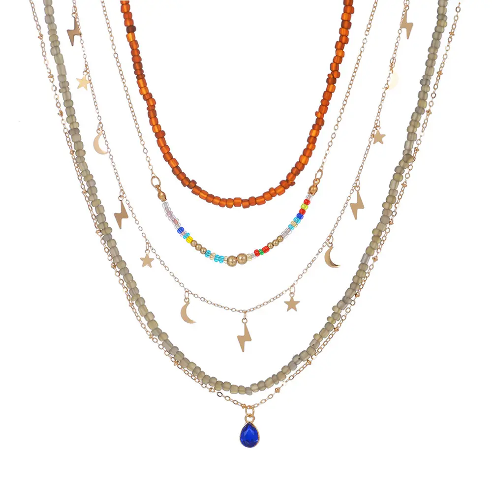 Großhandel mehr schicht ige Reis perlen bunte Perle böhmische Halskette Sterne Mond handgemachte Anhänger Urlaub Halskette für Frauen