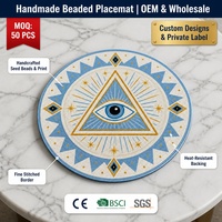 Napperon rond en perles de verre blanches imprimées sur mesure, motif Mystique Œil de la Providence, sous-plat perlé, vente en gros
